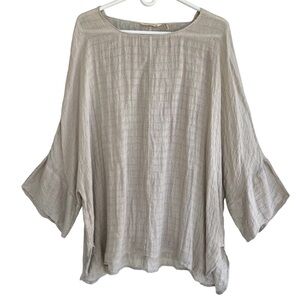 Soft Surroundings 100% Linen Tan Woven Textured Boatneck Women’s Top Lagenlook